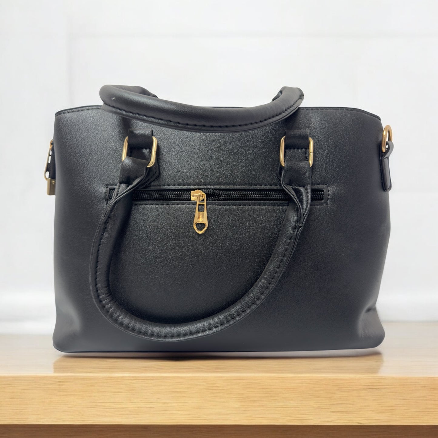 Bolso Negro Elegante para Mujer | Asa Doble, Correa Ajustable y Detalles Dorados