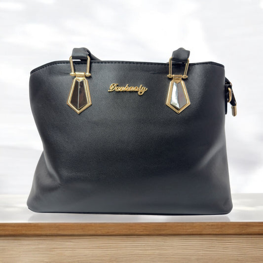Bolso Negro Elegante para Mujer | Asa Doble, Correa Ajustable y Detalles Dorados